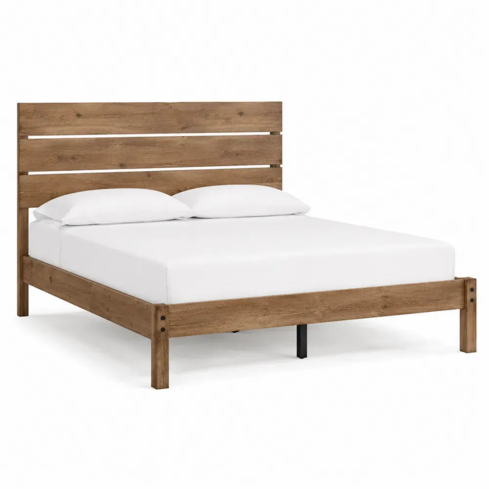 Cama de dormitorio madera de ingeniería color madera natural estructura 200 cm x 140 cm x altura no especificada cabecero de listones