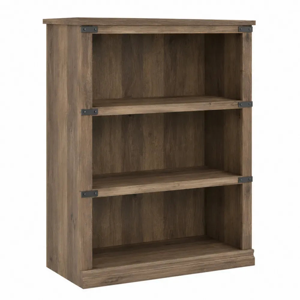 Librería estantería de 3 niveles 80 x 30 x 120 cm tablero de partículas con acabado roble estructura madera marrón con refuerzos metálicos negros