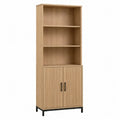 Librería estantería de oficina con armario inferior de madera natural y estructura metálica negra 80 x 35 x 180 cm