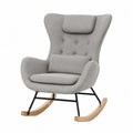 Silla mecedora individual tapizada en tela de poliéster gris con estructura de acero negro y patines de haya natural 98 cm alto 75 cm ancho 90 cm fondo