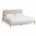 Cama doble tapizada estructura madera de ingeniería color beige patas de madera natural dimensiones no especificadas