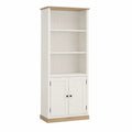 Librería vertical con estantes abiertos y armario inferior MDF blanco roble claro 70x35x180 cm