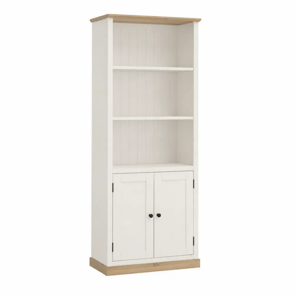 Librería vertical con estantes abiertos y armario inferior MDF blanco roble claro 70x35x180 cm
