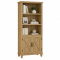 Librería estantería de oficina 80 x 35 x 180 cm madera MDF acabado roble claro con armario inferior de dos puertas estructura recta