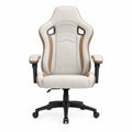 Silla de oficina tipo gaming giratoria de PU blanco beige marrón con base negra 65x70x125 cm