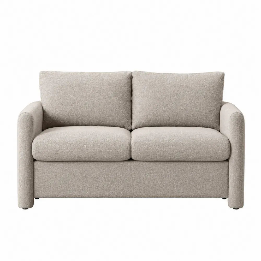 sofá de 2 plazas tapizado en tejido poliéster beige estructura de madera de pino 170 cm ancho 85 cm fondo 82 cm alto