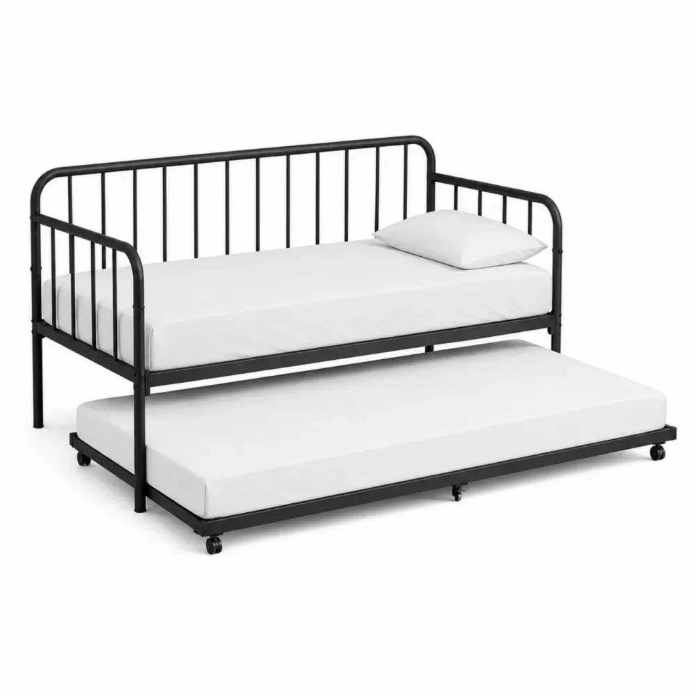 Cama nido metálica rectangular con cama inferior extraíble negra para colchón 90 x 200 cm
