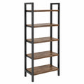 Librería estantería de oficina 80 x 35 x 180 cm MDF con estructura de acero negro y madera marrón 5 niveles diseño recto