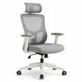 Silla de oficina ergonómica con respaldo de malla reposacabezas reposabrazos ajustables base giratoria con ruedas gris blanco 120 x 60 x 60 cm