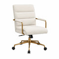 Silla de oficina giratoria de tela beige con reposabrazos y base metálica dorada 65x65x95-107 cm