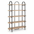 Librería estantería industrial 120 x 35 x 180 cm estructura de acero negro con estantes de MDF acabado roble 5 niveles diseño arco