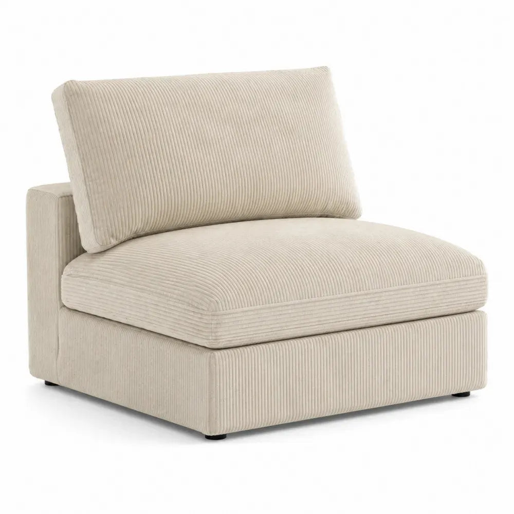 Módulo individual de sofá tapizado en pana de poliéster beige claro con cojín de asiento y respaldo 80 cm alto 95 cm ancho 95 cm fondo