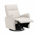 sillón reclinable giratorio con reposapiés tapizado en tejido poliéster beige estructura de acero base giratoria 360 grados 85 cm ancho 80 cm fondo 100 cm alto