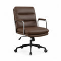 Silla de oficina giratoria piel sintética marrón estructura metal cromado base con ruedas negras dimensiones no especificadas