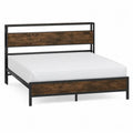 Cama doble rectangular de acero negro con paneles MDF madera oscura 140 x 200 cm