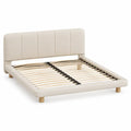 cama tapizada 160 x 200 cm estructura de acero al carbono cabecero acolchado tejido PU color beige somier de láminas patas de madera maciza